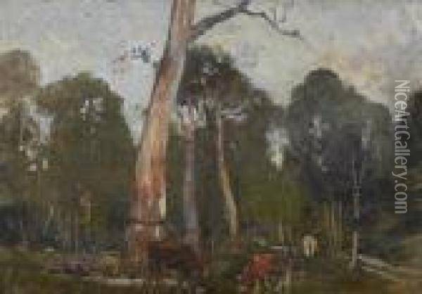 Cattle Amongst The Gums Oil Painting - Walter Withers