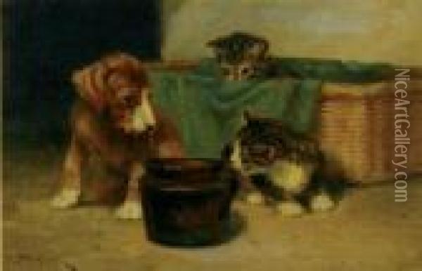 Puppy And Kittens Oil Painting - John Henry Dolph