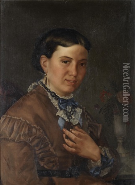 Portrait Of The Artist's Daughter, Josefiti Cuadras Oil Painting - Joaquim Cuadras