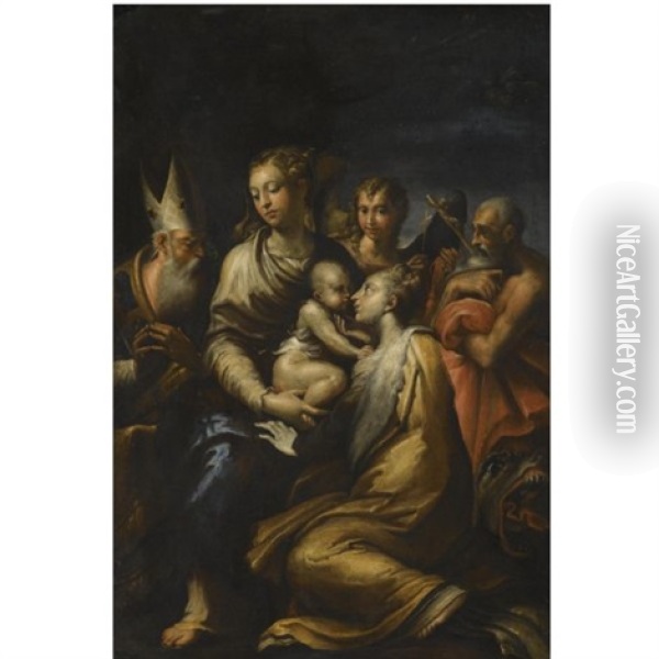 Madonna And Child With Saints Margaret, Jerome, Benedict And An Angel Oil Painting -  Parmigianino