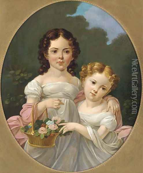 Portrait of two girls Oil Painting - James George O'Brien