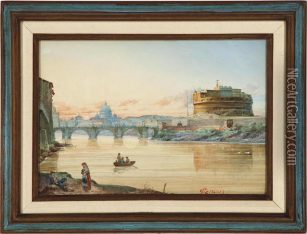 A View Of The Castel Sant'angelo, Rome Oil Painting - Roberto Gigli