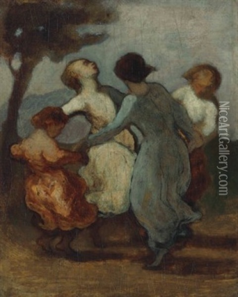 Une Ronde D'enfants (enfants Dansant En Rond-ronde De Jeunes Filles) Oil Painting - Honore Daumier