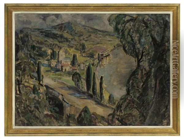 Cypress Trees On The Mediterranean Coast Oil Painting - Henry William Phelan Gibb