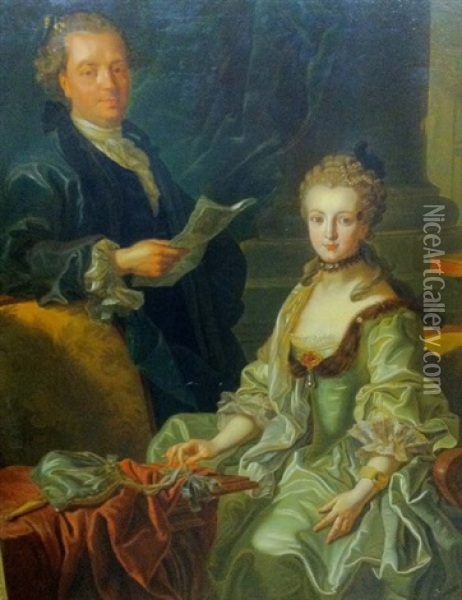 Portrait De Nobles Oil Painting - Louis Michel van Loo
