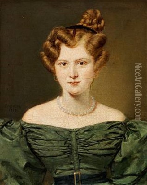 Portrait Of Marie Busch, Nee Halberg, Married To Wine Merchant Ludvig Georg Busch Oil Painting - Christian Albrecht Jensen