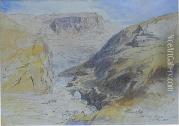 The Gorge At Suk Wady Barada, Lebanon Oil Painting - Edward Lear
