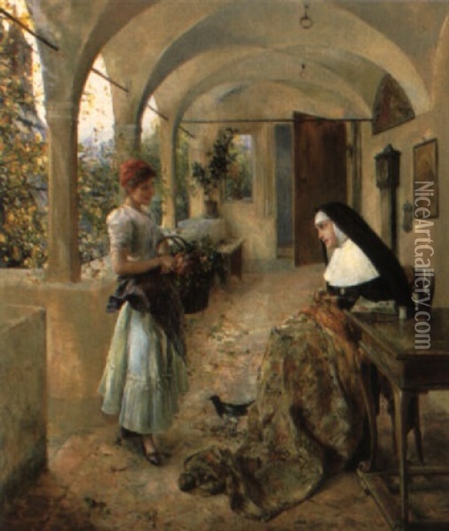 Die Beiden Schwestern Oil Painting - Ernst Nowak