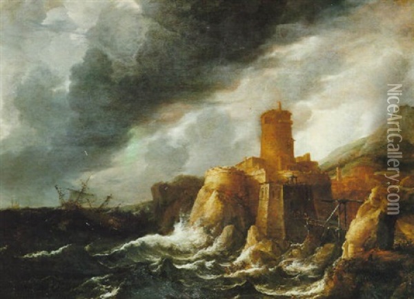Shipping In A Stormy Sea Oil Painting - Bonaventura Peeters the Elder
