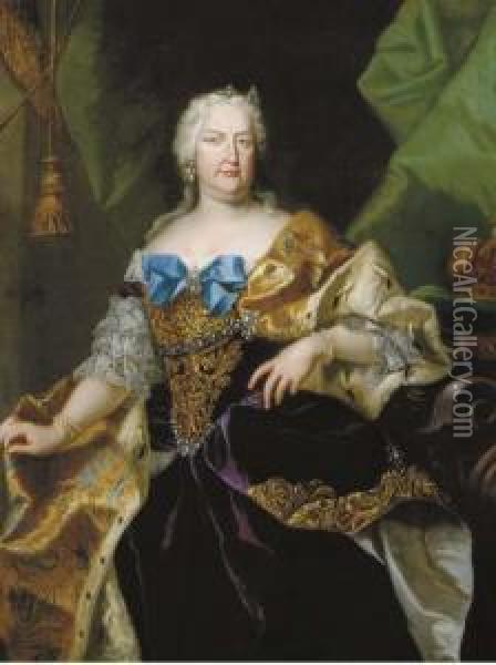 Portrait Of Maria Theresa, Empress Of Austria And Queen Of Bohemiaand Hungary Oil Painting - Johann-Gottfried Auerbach