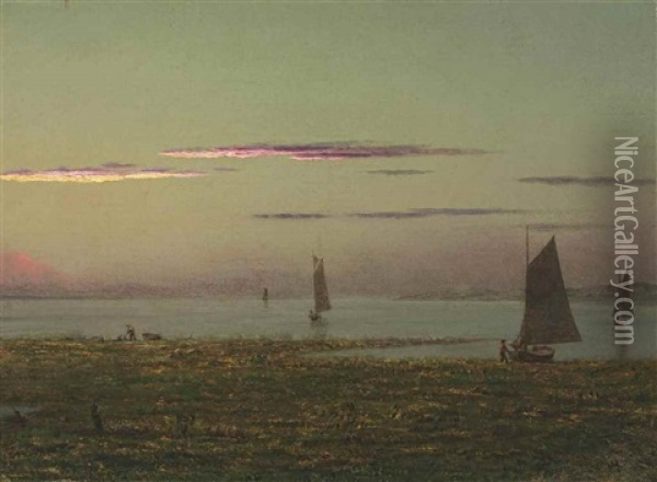 Sailboats Off The Connecticut Shore Oil Painting - Martin Johnson Heade