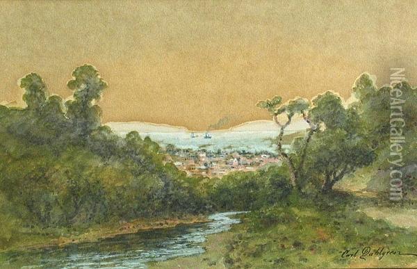 A Quiet Creek With A Coastal View Oil Painting - Carl Christian Dahlgren