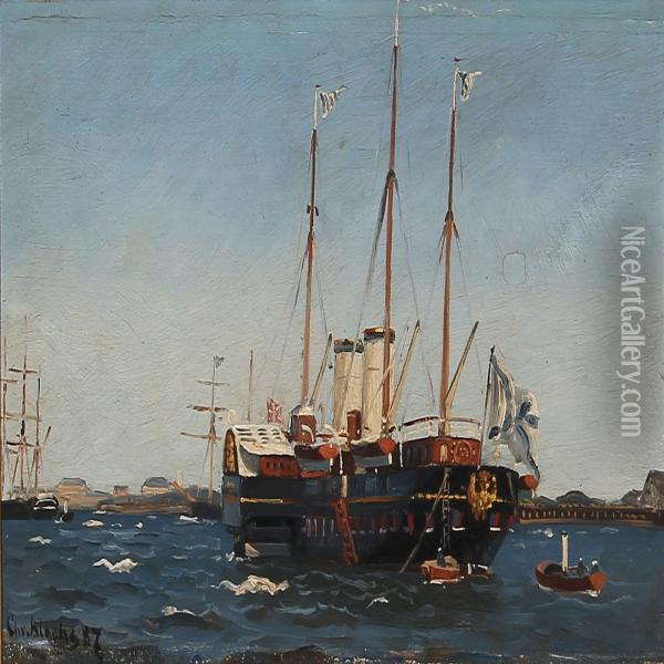 Det Russiske Kejserskib >derjava< Oil Painting - Christian Vigilius Blache