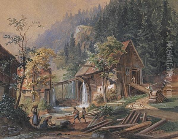Ibbacher Saegemuhle Bei Petersthal, Schwarzwald Oil Painting - Georg Maria Eckert