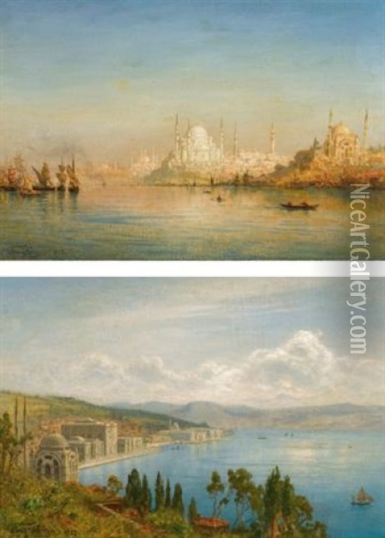 Views Of The Bosphorus (pair) Oil Painting - Ernest Karl Eugen Koerner