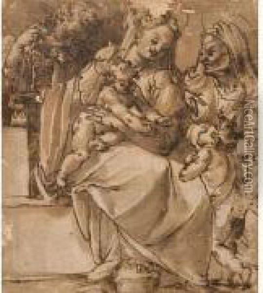 La Sainte Famille Avec Sainte Elisabeth Et Saint Jean-baptiste Oil Painting - Orazio Samacchini