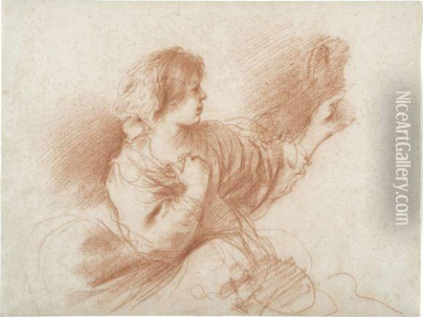 Study Of The Seated Virgin, Turning To The Right Oil Painting - Guercino