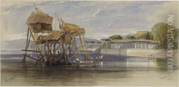 Fishermen's Houses On The Bosphorus Oil Painting - Edward Lear