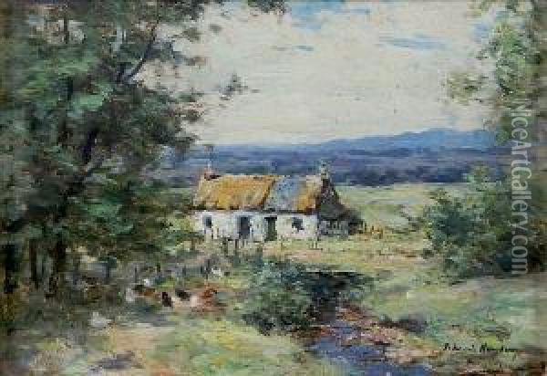 Poultry By A Cottage Oil Painting - Joseph Henderson