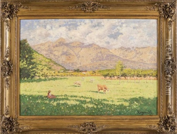 Pascolo In Val Chiusella Oil Painting - Enrico Reycend