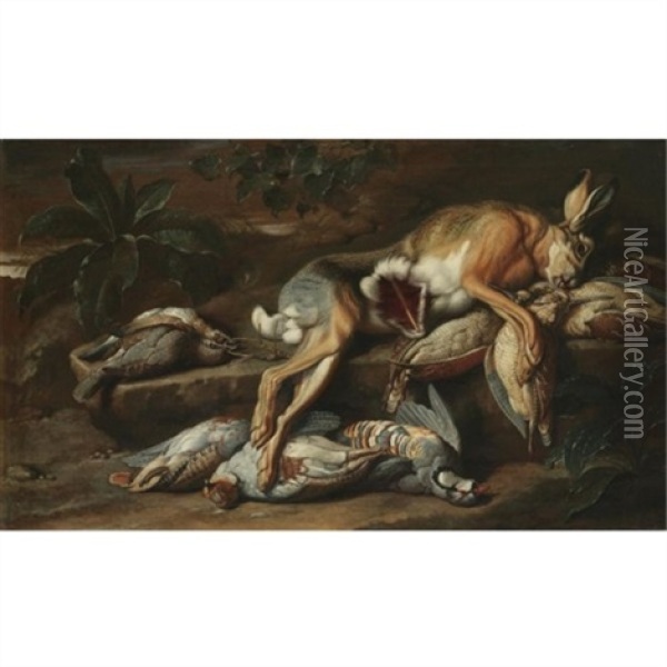 A Still Life With A Hare And Other Dead Game Oil Painting - Jacob van der Kerckhoven