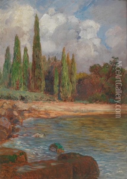 Landscape Near Miramare, Trieste Oil Painting - Hugo Charlemont