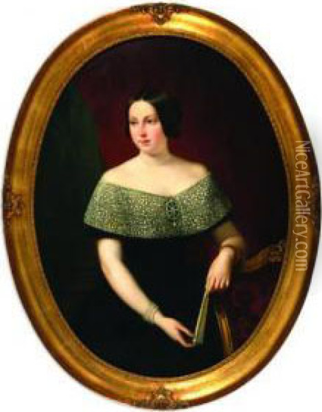 Retrato De Dama Con Abanico Oil Painting - Alexis Joseph Perignon