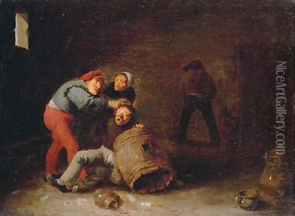 Boors brawling in a tavern Oil Painting - David The Younger Teniers
