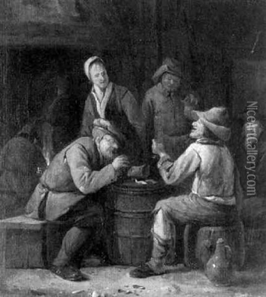 A Boor Toasting A Woman In A Tavern With Onlookers Oil Painting - Adriaen Van Der Cabel