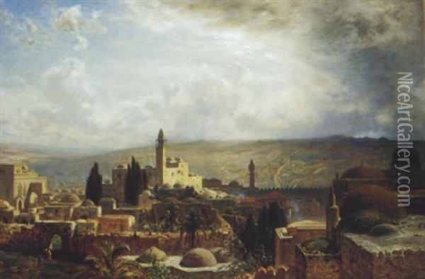 Vue De Jerusalem Oil Painting - Ernest Karl Eugen Koerner