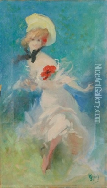 Femme Au Coquelicot Oil Painting - Jules Cheret