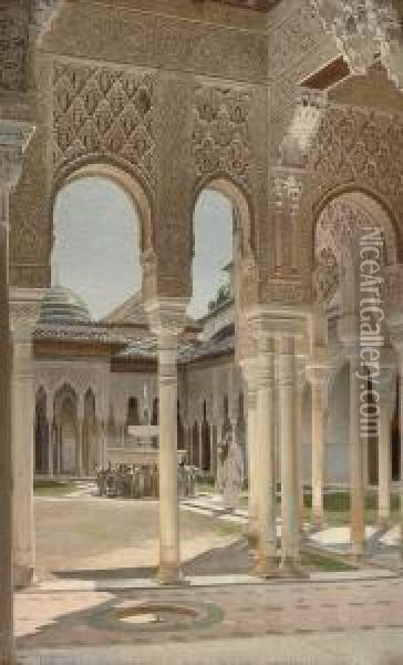 A Moorish Servant Girl In El Palacio De Los Leones, The Alhambra, Granada Oil Painting - Adolf Seel