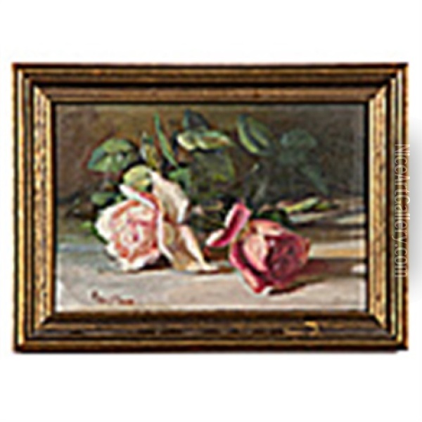 Still Life Of Two Roses Oil Painting - Patty Prather Thum