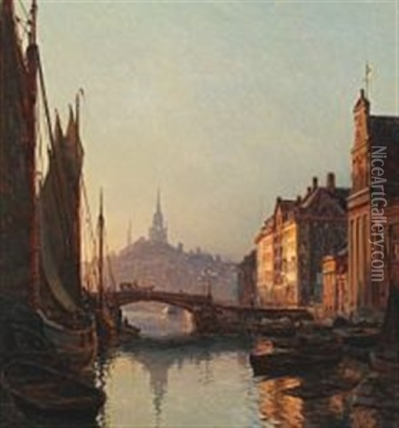 The Canal By Holmen's Bridge, Copenhagen Oil Painting - Christian Ferdinand Andreas Molsted