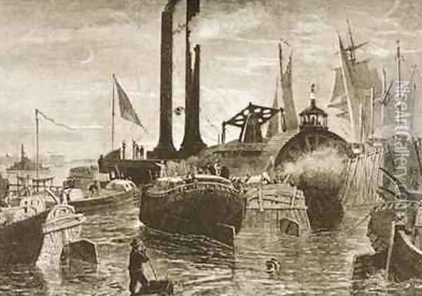 A grain fleet in New York harbour in the 1870s 1880 Oil Painting - Reverend Samuel Manning