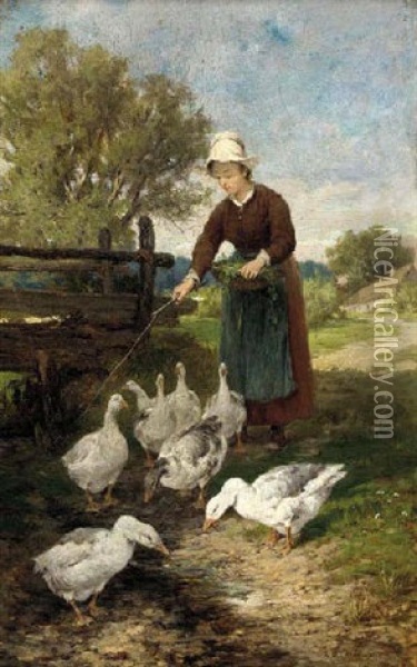 Herding The Ducks Oil Painting - Antonis Matteo Montemezzo