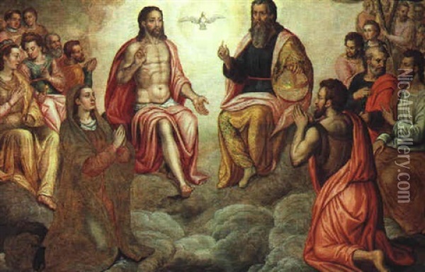 Die Dreifaltigkeit Mit Aposteln Und Heiligen Oil Painting - Lambert van Noort