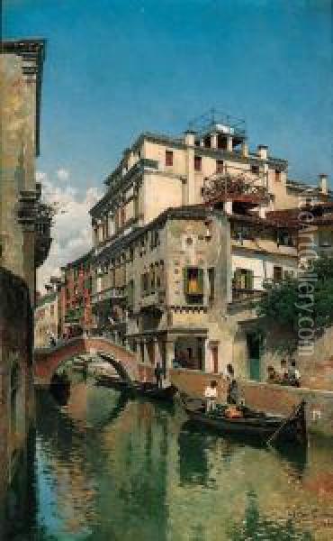 A Venetian Backwater Oil Painting - Federico del Campo