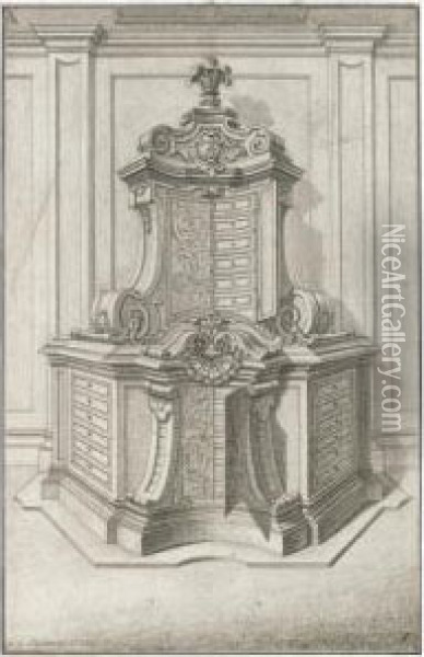 Design For A Medal Cabinet Oil Painting - Johann Jacob Schubler