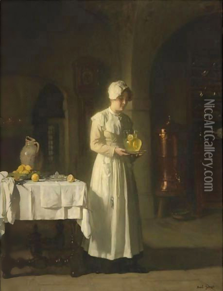 Maid With Lemonade Oil Painting - Claude Joseph Bail