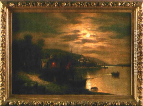 Fischerboote Am Ufer Im Mondlicht Oil Painting - Arnold Forstmann