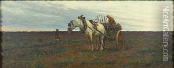 Boer En Trekpaard In Een Landschap. Oil Painting - Franz De Vadder