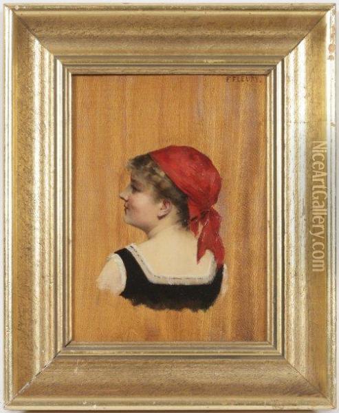 Portrait Au Noeud Rose Oil Painting - Fanny-Laurent Fleury