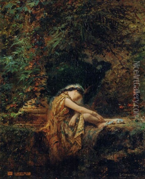 An Oriental Beauty Sleeping In A Garden Oil Painting - Henri Langerock