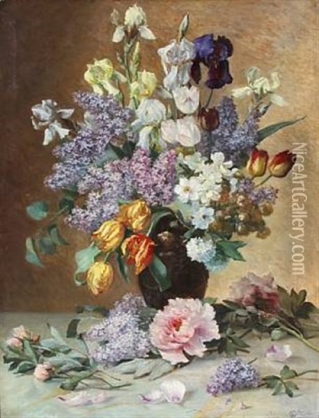 Foraarsblomster Oil Painting - Augusta Dohlmann