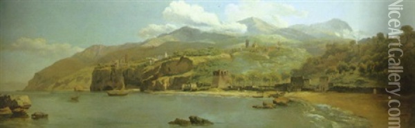 A View Of Vico Estense From Sorrento Looking Towards Naples Oil Painting - William Marlow