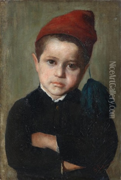 Portrait Of A Boy Wearing A Red Cap Oil Painting - Girolamo Induno
