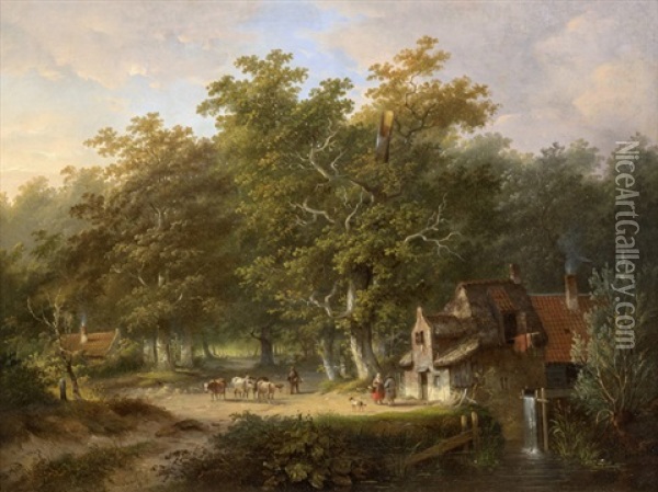 Waldlandschaft Mit Bauernhausern Oil Painting - Jacobus Van Der Stok