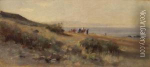 Le Passage De La Caravane Au Bord Du Lac De Tiberiade Oil Painting - Auguste Louis Veillon