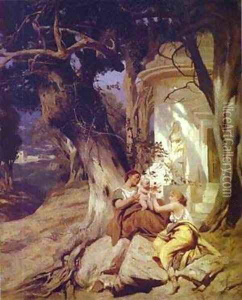 By A Temple (Idyll) 1881 Oil Painting - Henryk Hector Siemiradzki